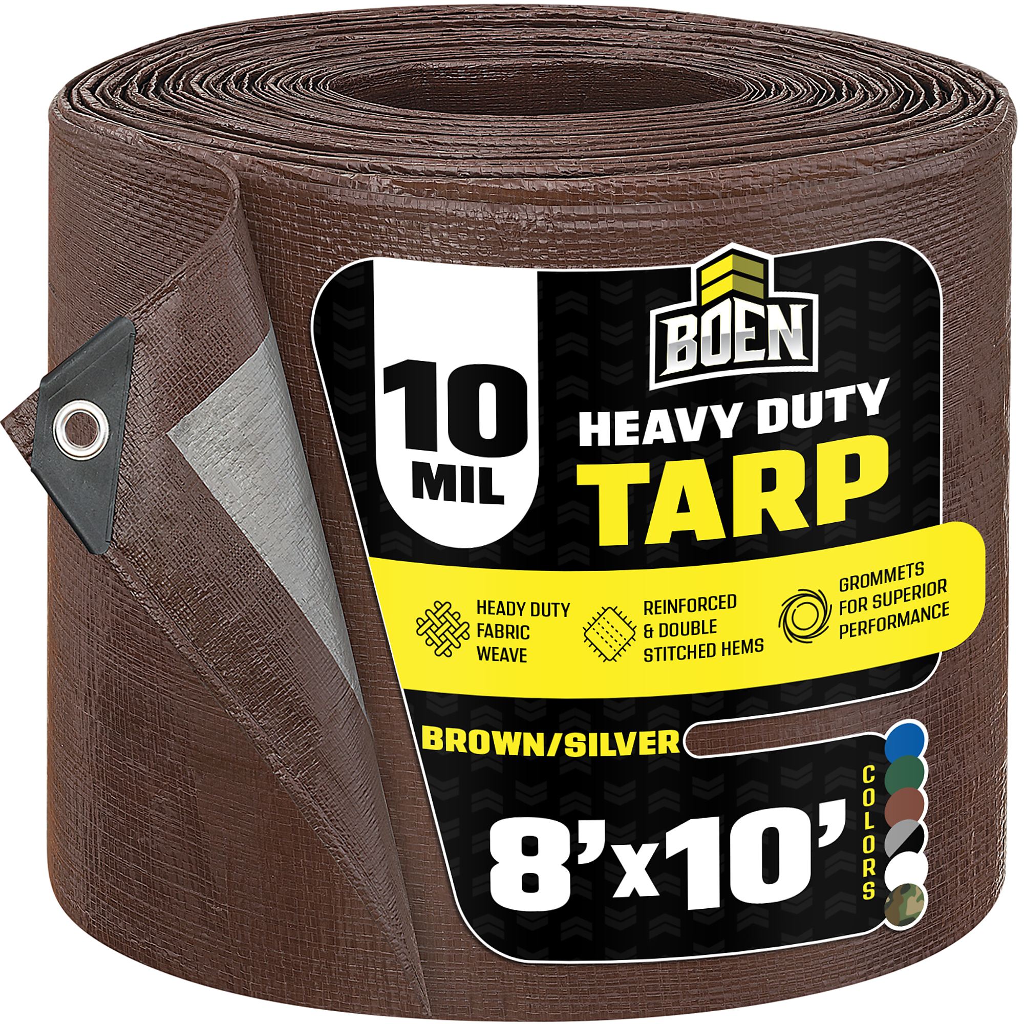 Boen 8 ft x 10 ft Brown/Silver Tarp, 10 Mil Thick Waterproof Heavy Duty Cover, Rip Proof Tarps, Thick Weave Material, UV Resistant Great for Tarpaulin Canopy Tent, Boat, RV or Pool Cover